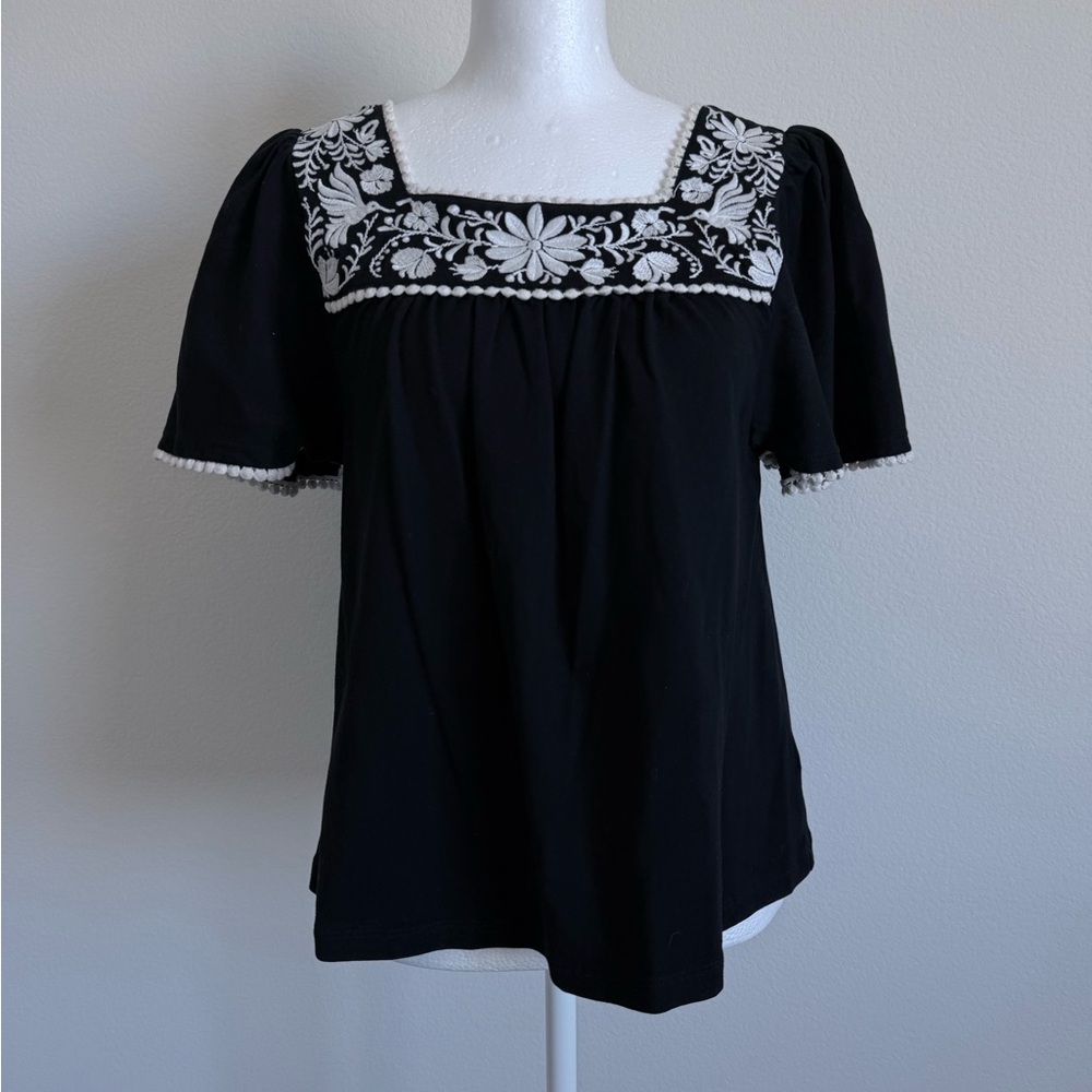 Kate Spade - Embroidered Black Top